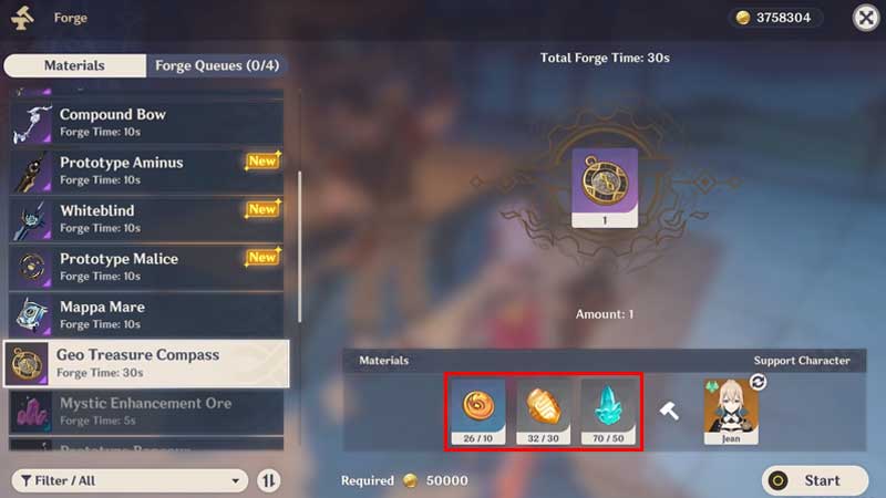 how to forge geo treasure compass in genshin impact