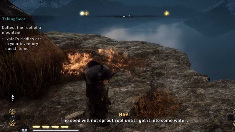 how to warm the seed to collect a root of a mountain in ac valhalla