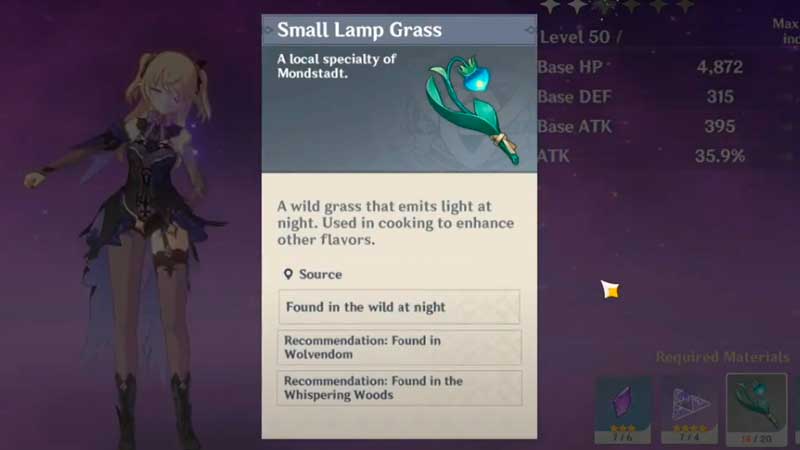 where to find small lamp grass location in genshin impact