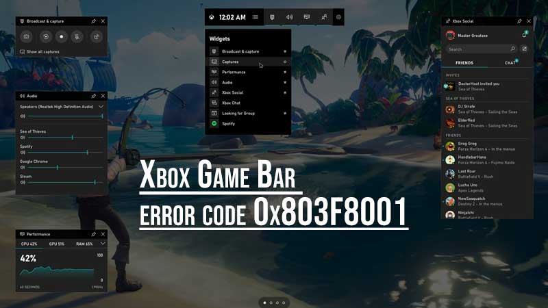 Xbox Game Bar error code 0x803F8001