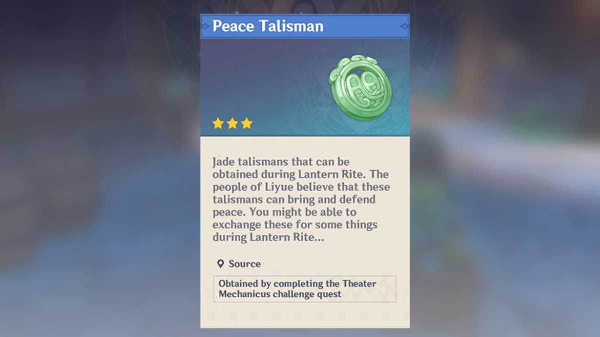 Genshin Impact Peace Talismans Guide
