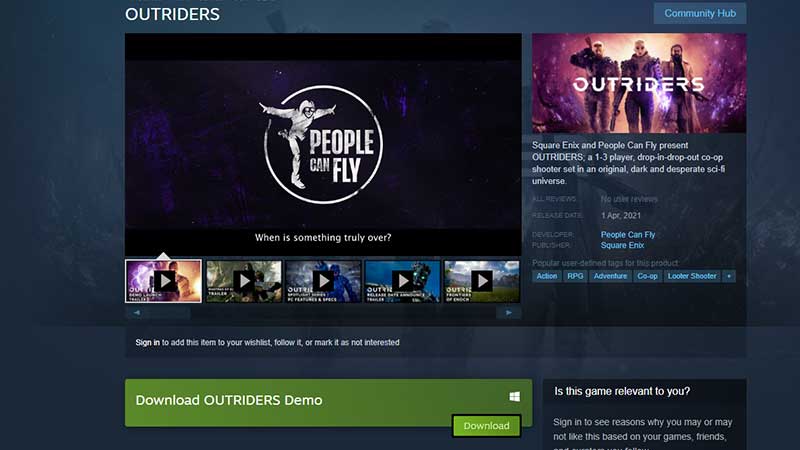 how to download outriders demo on pc steam