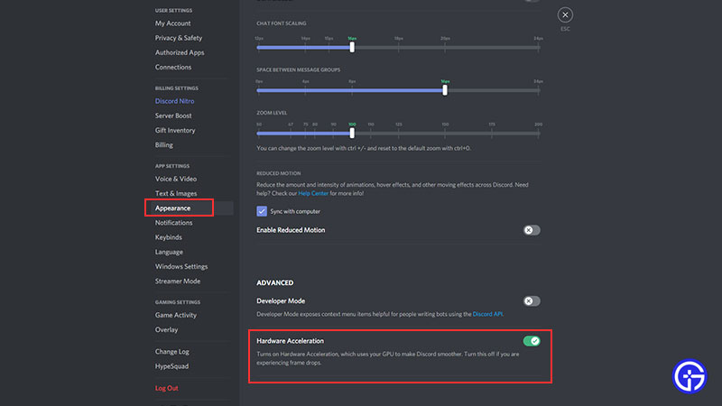 disable hardware acceleration discord