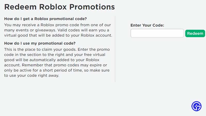 Where Is The Promo Code Redemption Page On Roblox