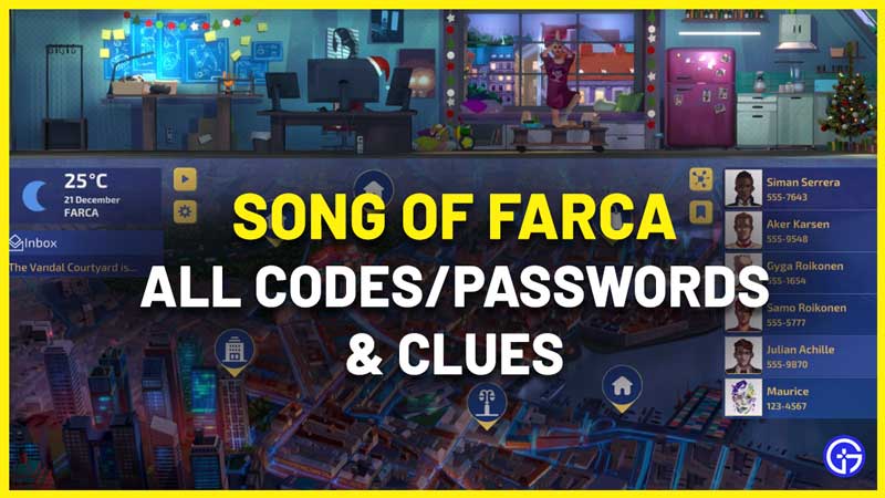 Song Of Farca Passwords List