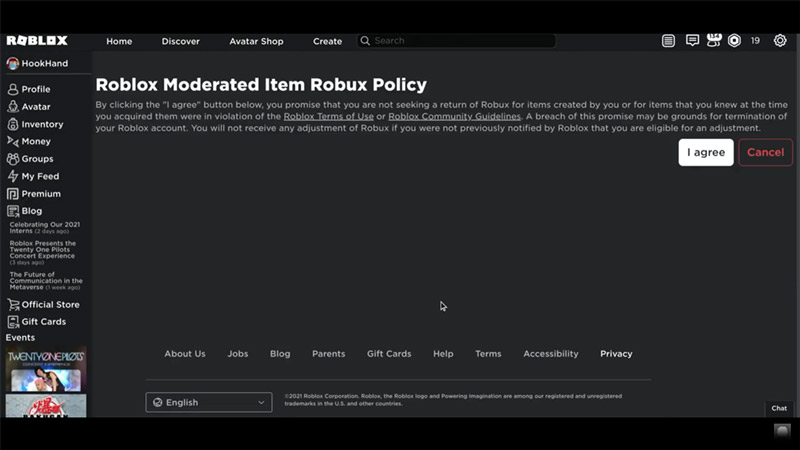 what is the roblox moderated item robux policy
