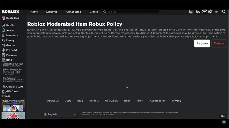 i almost got terminated (Roblox Moderated Item Robux Policy