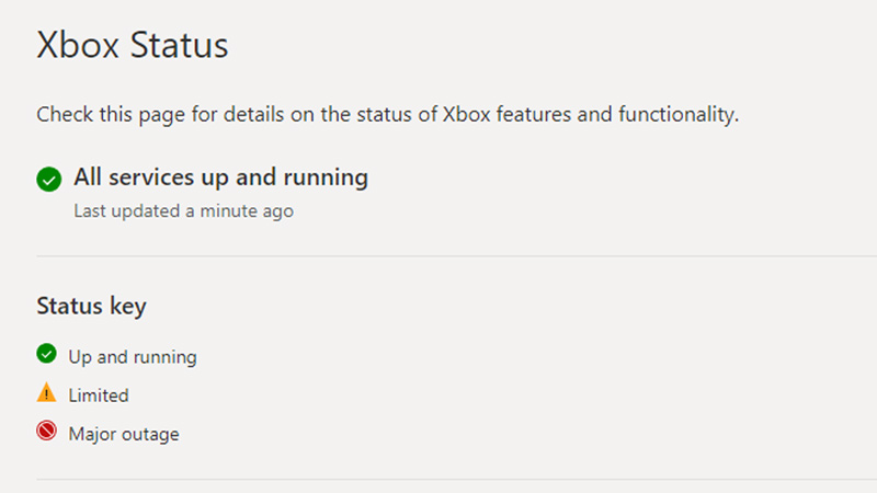 xbox status page to check if live chat is down