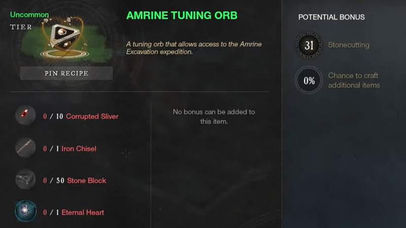 New World Amrine Tuning Orb: How To Craft And Get