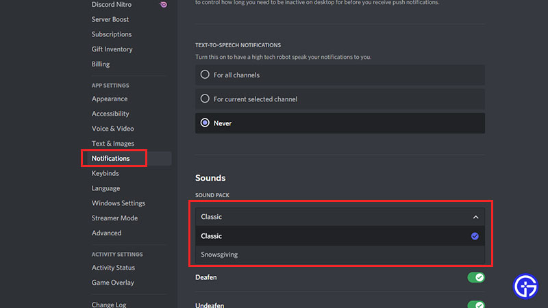 enable disable discord christmas sounds for notifications