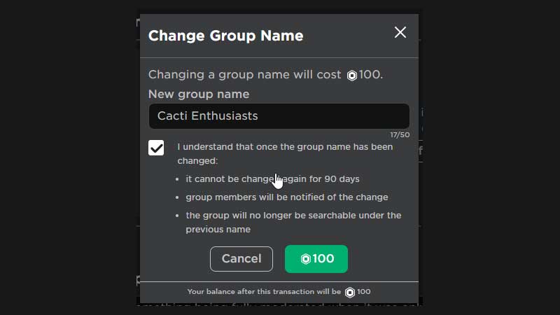 can you change roblox group name free