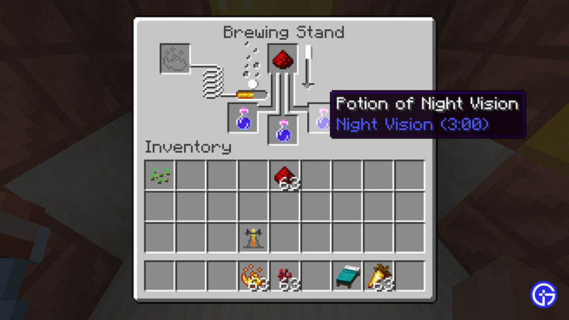 brewing a potion of night vision in minecraft