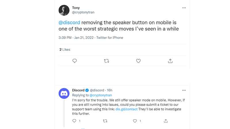 discord speaker button not working ios