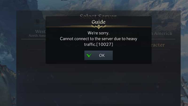 lost ark error 10027 cannot connect heavy traffic