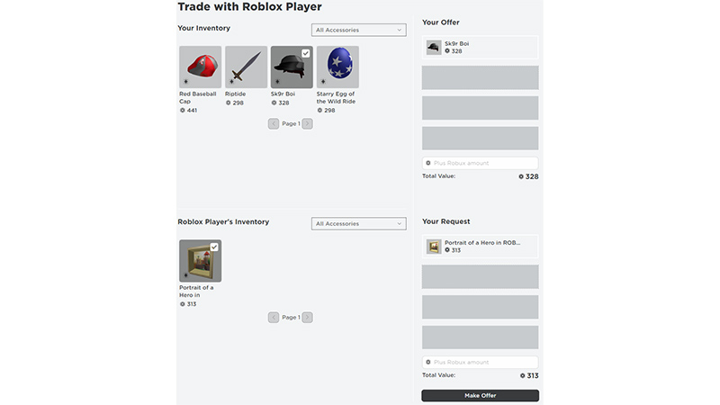 roblox trade items