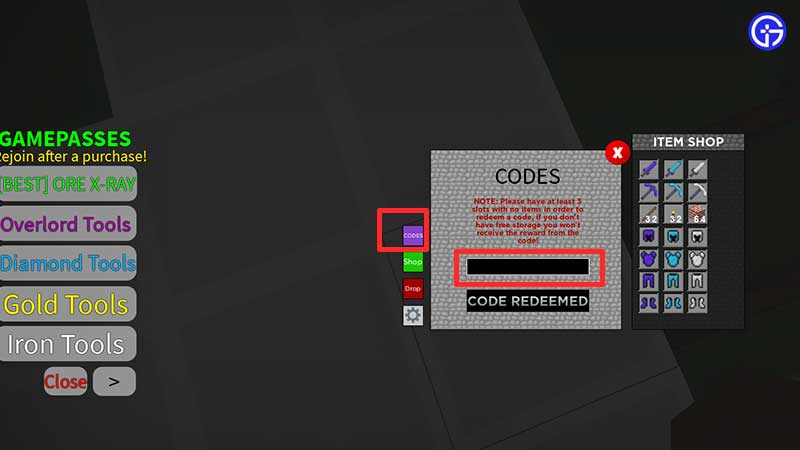 how to redeem codes in roblox minerblocks