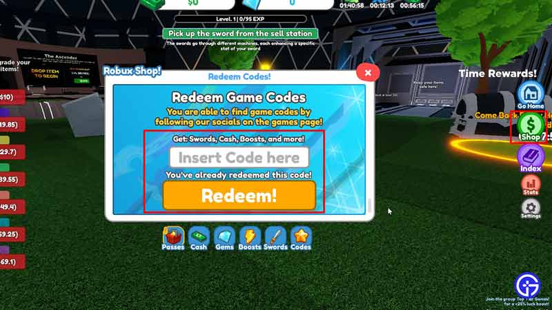 how to redeem sword factory x codes for roblox