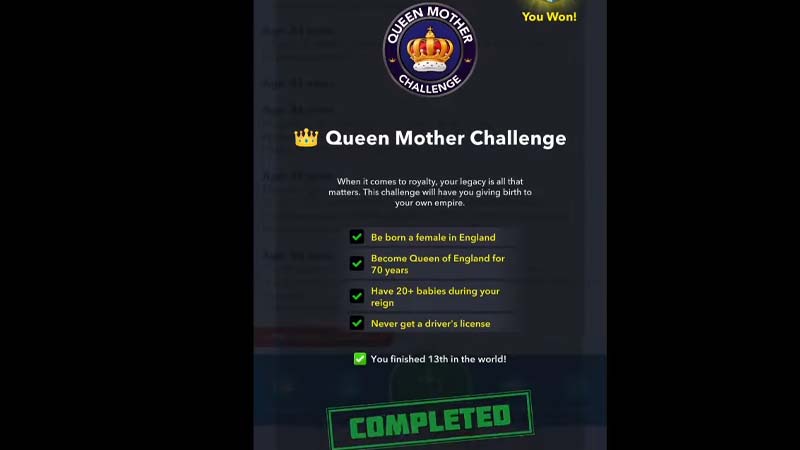 Bitlife Queen Mother Challenge