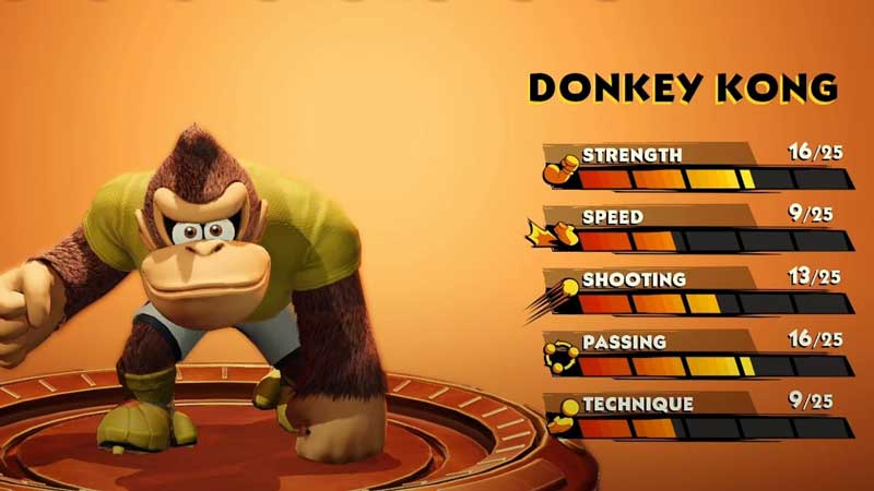 Donkey Kong Best Character Stats in Mario Strikers Battle League