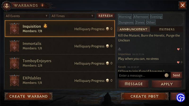 how to join a warband in diablo immortal