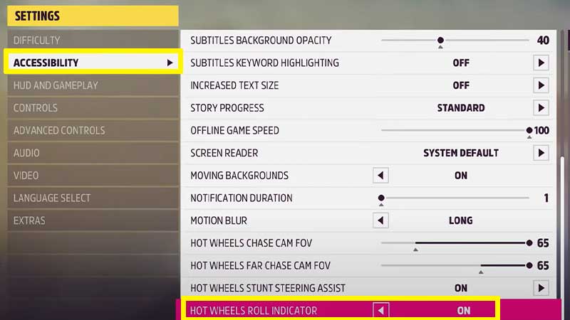 how to disable roll indicator hot wheels dlc