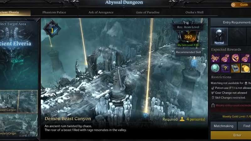 Enter Abyssal Dungeons in Lost Ark