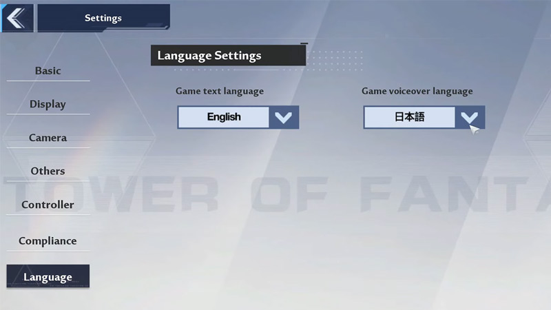 change language tower of fantasy