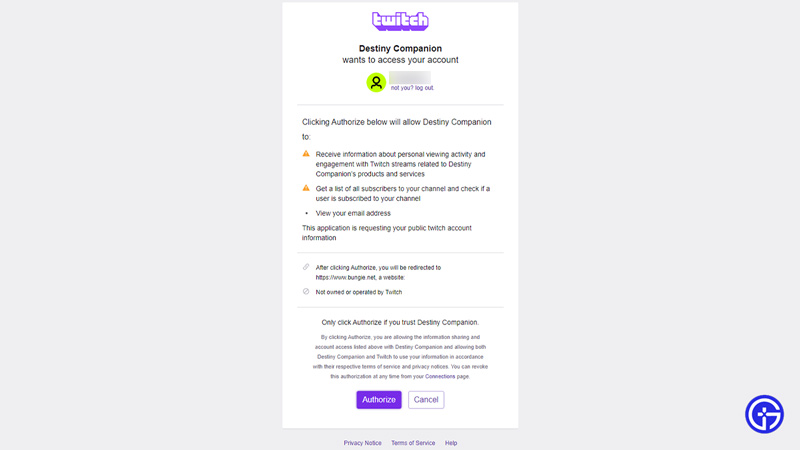 how to link bungie account to twitch