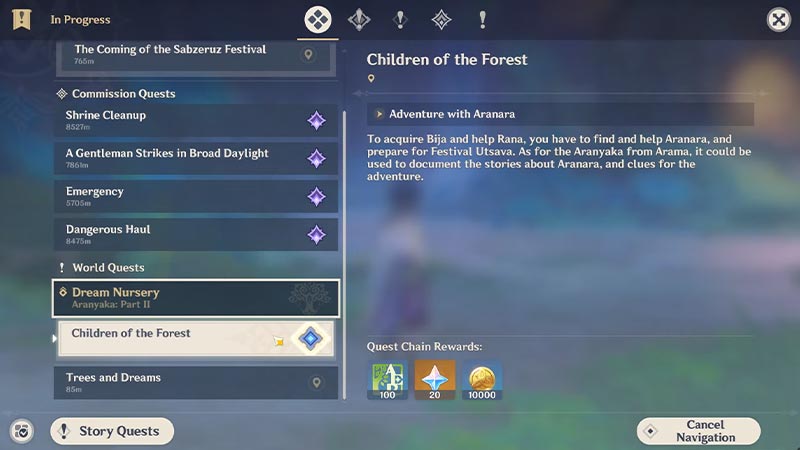 genshin impact children of forest quest