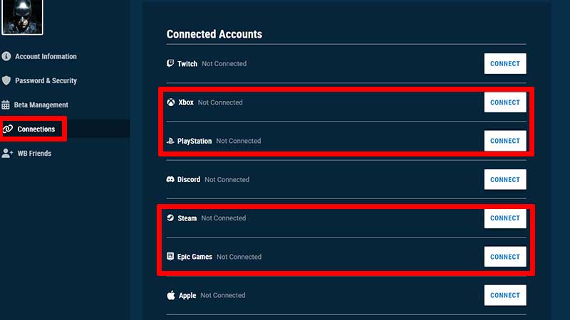 how to link accounts wbgames