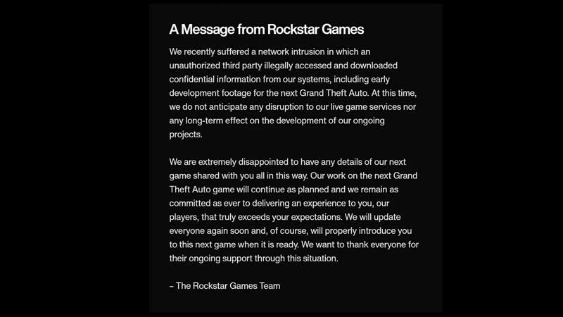 message from rockstar games about leaked footage