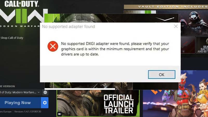 Fix No Supported DXGI Adapter Were Found In Modern Warfare 2