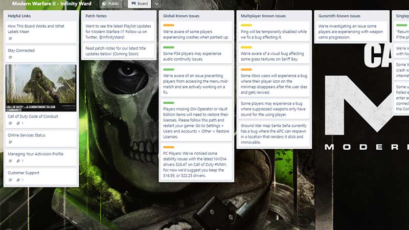 MW2 Trello Link For COD Updates By Infinity Ward