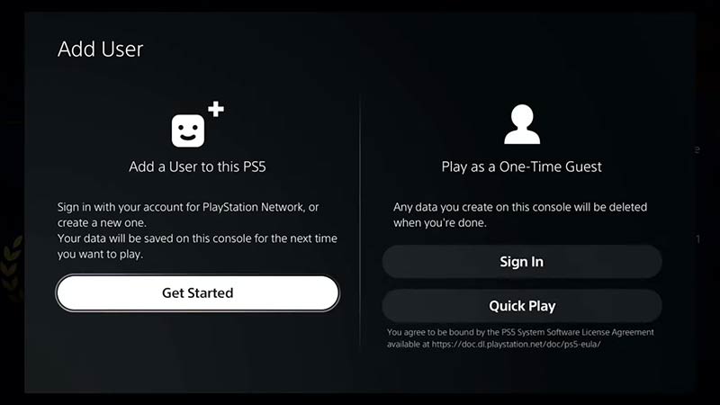 PS5 Create new account

