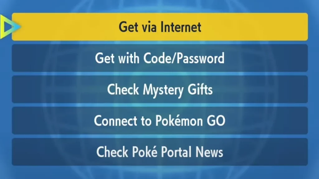 get via internet to unlock mystery gift in pokemon sv