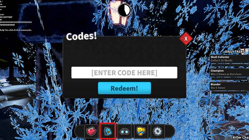 How to redeem codes in Survive the Slasher