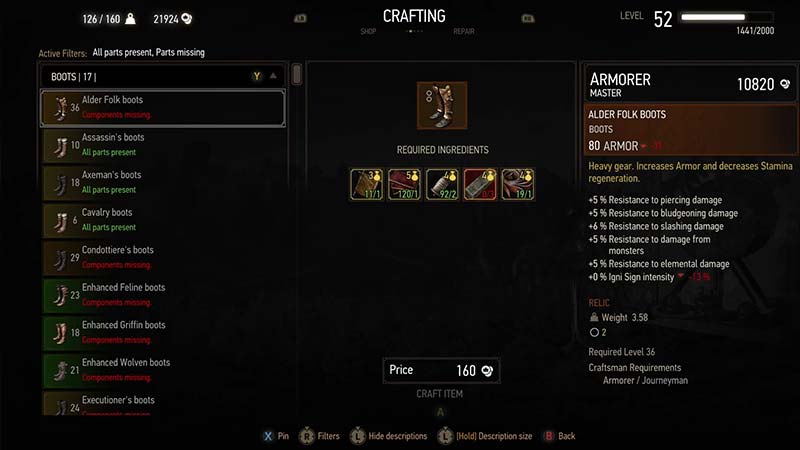 Crafting Menu to upgrade weapons and armor