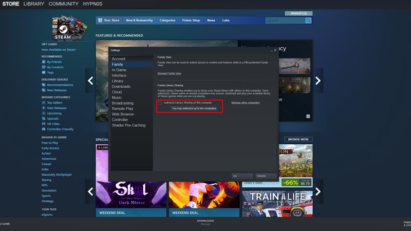 Disable Family Sharing Feature to fix E2 on Steam