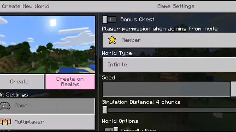 Enter Seeds in Minecraft Settings