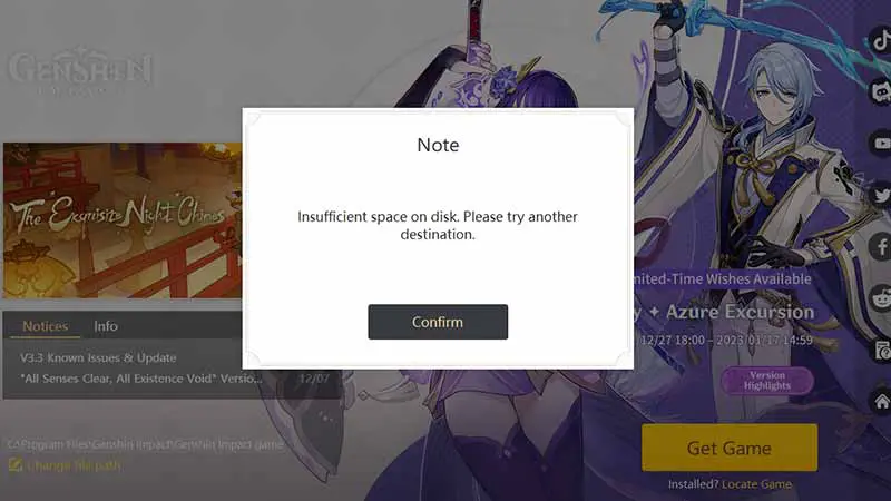 Free Disk Space to install Genshin Impact