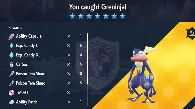 Greninja Tera Raid Rewards