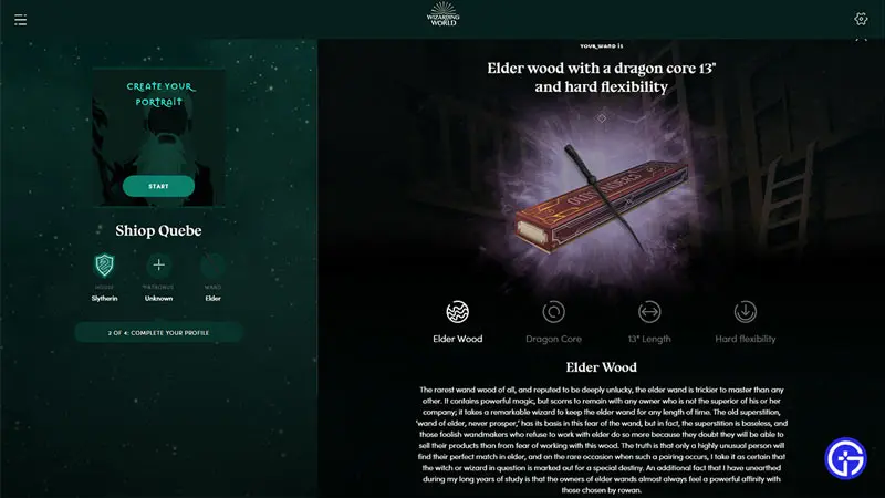 hogwarts legacy get elder wood wand and wizarding world wand quiz answers