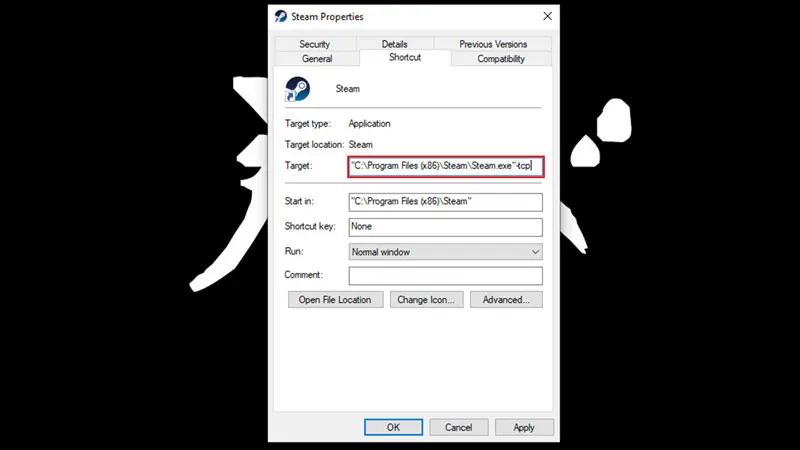 Modify Steam Shortcut to TCP