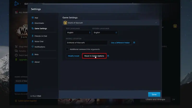 Fix dragonflight won't launch error by resetting in-game options