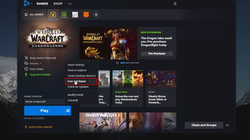 Scan and Repair WoW Dragonflight