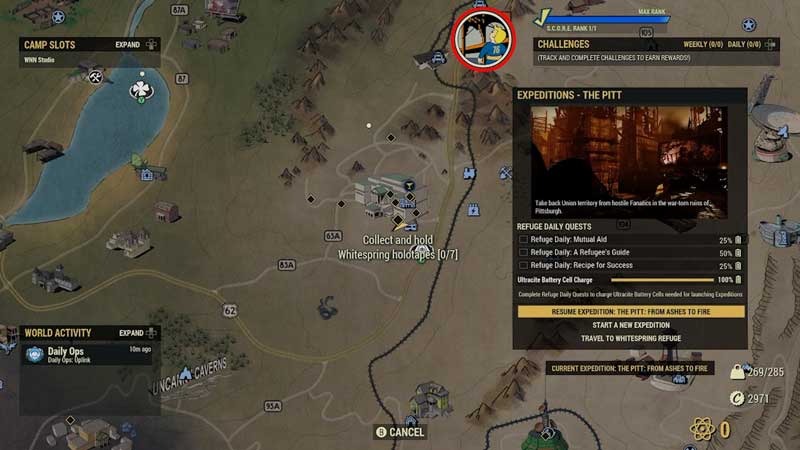 The Pitt on the Expedition menu on Map