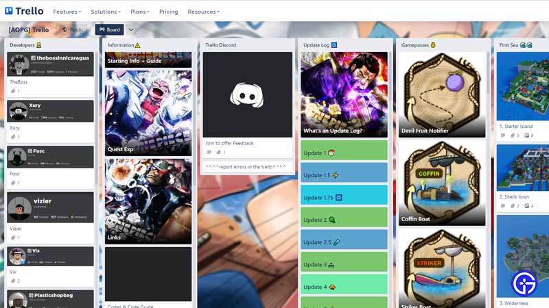 A One Piece Game Roblox Trello