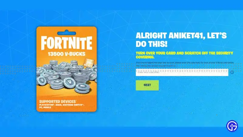 Redeem V-Bucks using Fortnite Gift Cards