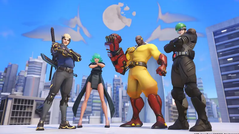 Genos-Genji,-Tatsumaki-Kiriko,-Saitama-Doomfist,-Mumen-Rider-Soldier-76