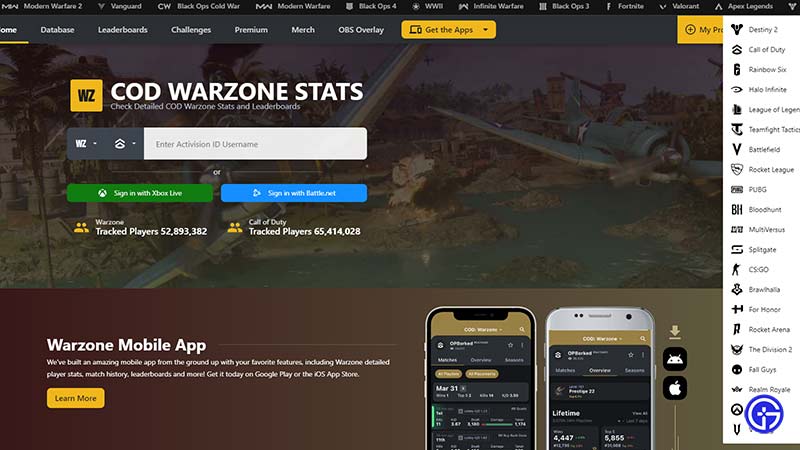 codtracker warzone stat tracking sites
